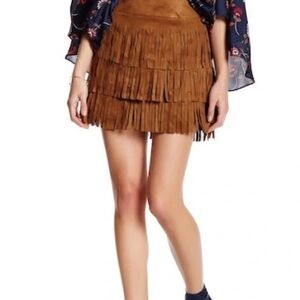 Cupcakes & Cashmere caramel faux suede fringe Mini Skirt boho festival size 2